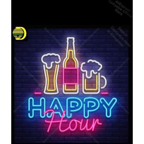 Happy Hour Neon Sign Handmade neon light Sign Decorate Beer Bar Hotel Iconic Art Texa Light Bulb neon lights for rooms neon lamp