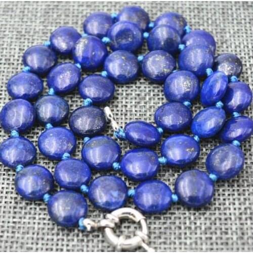 New 14mm Natural Blue Lapis Lazuli Coin Gemstone Beads Necklace 18"