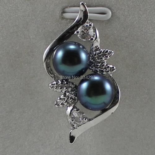 Charming Genuine AAA 7-8MM Black Pearl Women Jewelry Pendant Necklace
