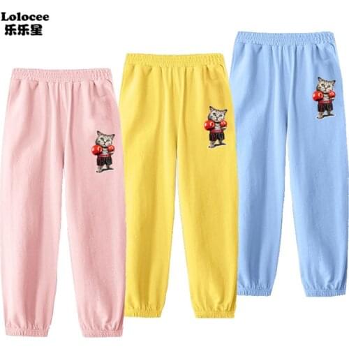 3-14 Years Children Animal Cat Print Pants Kids Cotton Luffy Trousers Summer Autumn Anti-mosquito Pants Spring Pajama Bloomers