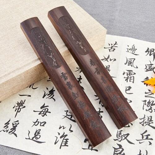 2pcs Paperweight Solid Wood Chinese Calligraphy Special Paperweights Classical Carving Crafts PaperWeight Stationery Supply