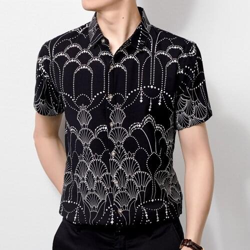 Shirt Man Retro Shirts High Quality Fashion Stage Show Dress Shirt Men Short Sleeve Camisa Flores Hombre Summer Casual Shirt Men