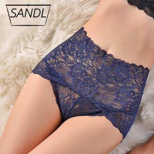 SANDL Womens Underwear Panties Sexy Control Briefs High-Waist Female Lace Mesh Lingerie Underpants Plus Size M-3XL EU Size