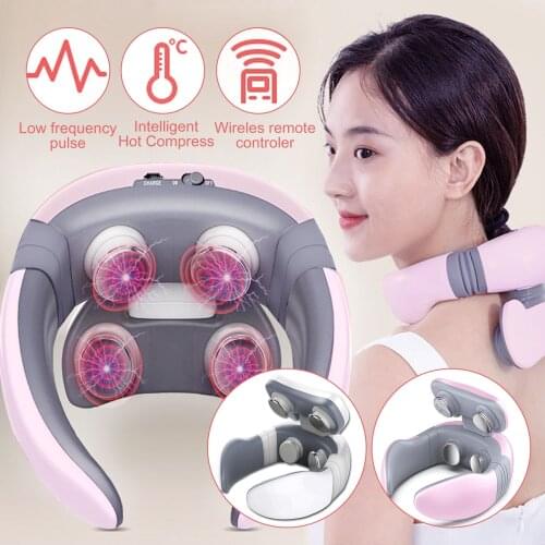 Smart 4D Electric Magnetic Pulse Vibration Shoulder Neck Massager for Pain Relief Cervical Massage Tool with Remote Control