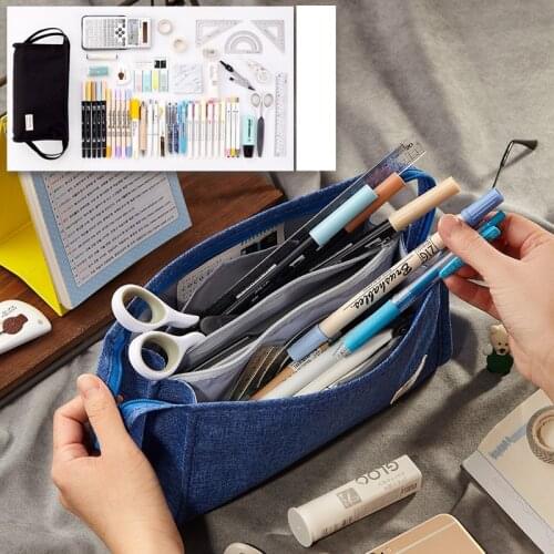 5 color Basic Dual-side Handle Pencil Bag Pen Case Large Portable Storage Pouch Pens Holder Gift Office School Supplier F6989
