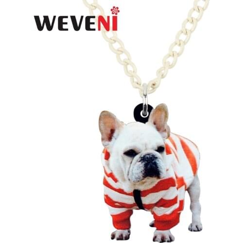 WEVENI Acrylic Standing Cute French Bulldog Pug Dog Necklace Pendant Chain Choker Bijoux Jewelry For Women Girls Cheap Wholesale