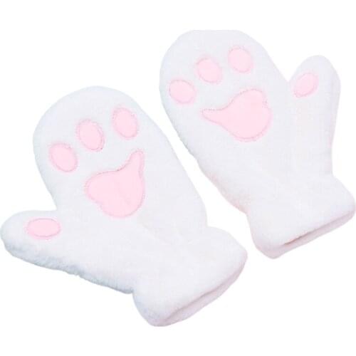 Women Winter Fuzzy Plush Full Finger Gloves Cartoon Cat Paw Windproof Ski Mitten X7JB