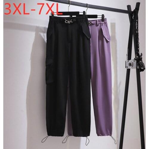 New 2021 Ladies Spring Summer Plus Size Cargo Pants For Women Large Loose Black Pocket Long Trousers 3XL 4XL 5XL 6XL 7XL
