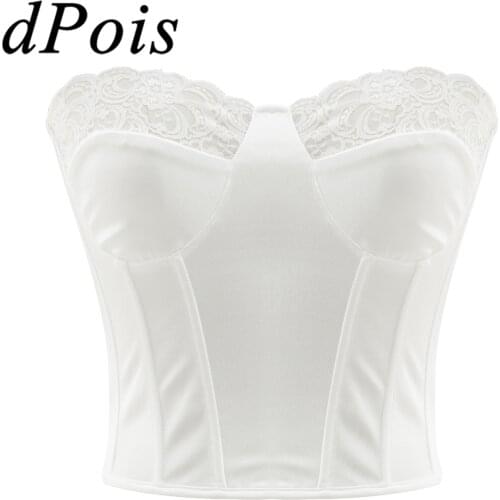 Women Satin Lace Strapless Bustier Crop Tube Top Bandeau for Wedding Dresses Femme Sexy Lingerie Wire Free Underwear Crop Tank