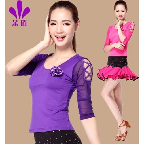 Lady Square Dance Coat Plus Size Lady New Samba Dance Shirt Female Rumba Dance Costume Ollow Gauze Coat Promotion B-4373