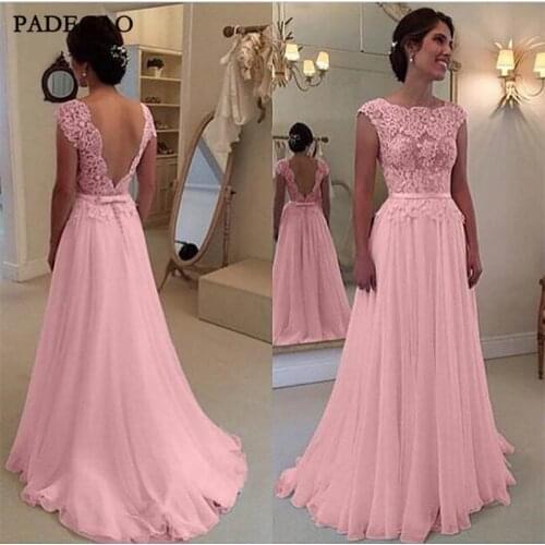 Sweet Pink Evening Dress A-Line Long Prom Dresses Sleeveless Lace Backless Sweep Train New Evening Dresses Vestido de noche