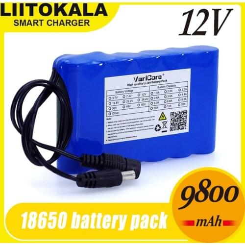 12 v 9.8Ah 9800 mAh 18650 Akus 12 V Li-lon Aku Protection on board CCTV Monitor battery +12,6 V 1A charger