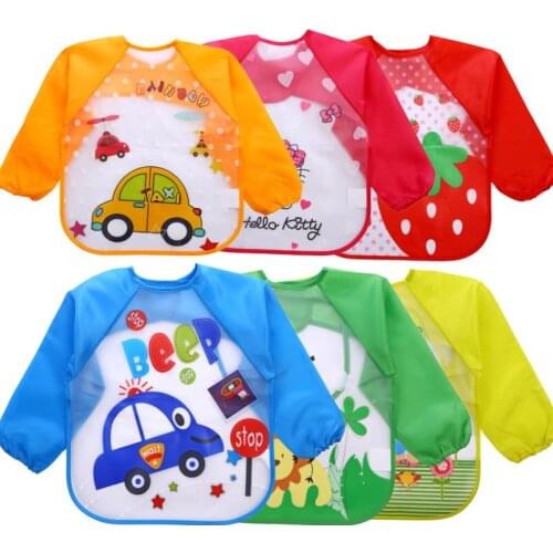 2pcs/pack Baby Cartoon Cute waterproof long sleeve bibs infant Toddler clothing for feeding baberos de plastico bavoirs bebe