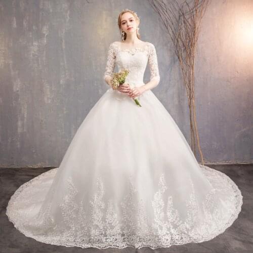 2020 Elegant Lace Embroidery Wedding Dress Vestido De Noiva Half Sleeve Wedding Gowns With Sweep Train Slim Princess Bride Dress