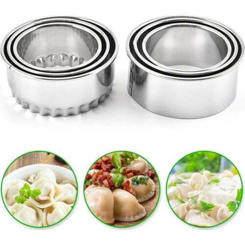 3Pcs Cookie Pastry Maker Portable Dumplings Cutter Stainless Steel Dough Cutting Tool Round/Flower Shaped Kitchen Gadgets