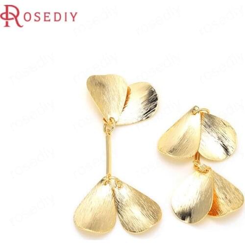 35908)6PCS 15x45MM 24K Gold Color Brass Tree Leaf Leaves Charms Pendants High Quality Diy Jewelry Findings Accessories