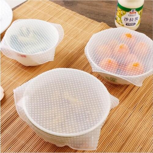 4Pcs/set Reusable Silicone Stretch Lids bowl Food Cover Vacuum Wrap Seal Food Storage Container Cover Fresh Keeping Lids Kitchen