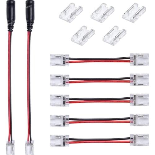 5pcs 8mm 10mm 2pin Single Dual End Transparent Solderless Cover Connector 15cm Wire for FCOB 5050 3528 3014 5630 nient Connector