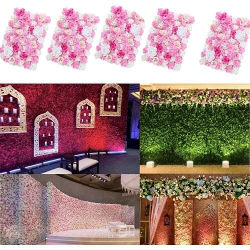 5 Pieces Artificial Flower Wall Panels Wedding Venue Background Decoration Hot Pink