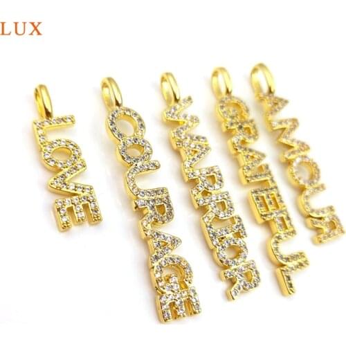 5pcs Alphabet Love Shape Cubic Zircon Pendants Brass Gold Plate Pendants to Lover Friend Gift Charm For Women Necklace Earring