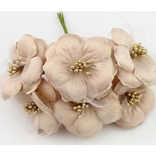60pcs 5cm Artificial Fabric Cherry Blossom Flowers Silk Camellia Rose Wedding Bouquet, Garland Gift Box Scrapbooking Decoration