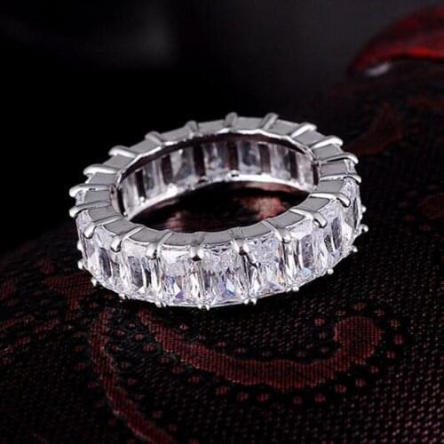 925 SILVER PAVE SETTING FULL DIAMOND ETERNITY ENGAGEMENT WEDDING Ring SET Fine JEWELRY size 5-12