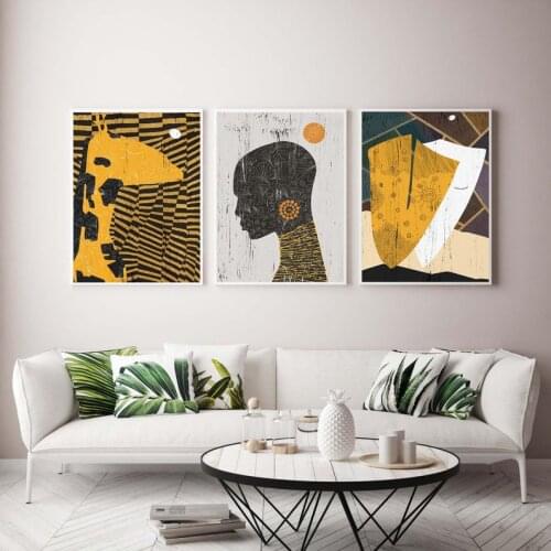 Abstract Giraffe and Black Women Portrait Poster Prints Canvas Oil Painting Art Wall Pictures Home Decor No Frame