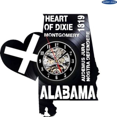Alabama Art USA States City Vinyl Record Clock Wall Decoration Modern Vintage Gift Room