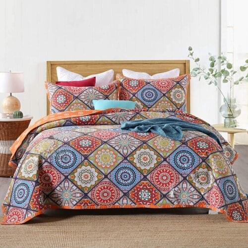 Bohemia Cotton Quilt Set 3pcs Bedspread on the Bed Cover Pillowcase Queen Size AB Side Coverlet Summer Blanket for Bed CHAUSUB