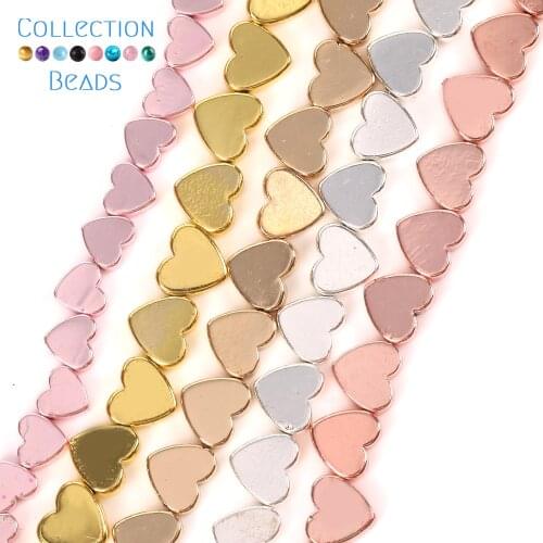 6/8mm Natural Colorful Plated Heart Shape Hematite Stone Beads Round Loose Spacer Beads For Jewelry Making Bracelet 45-59pcs