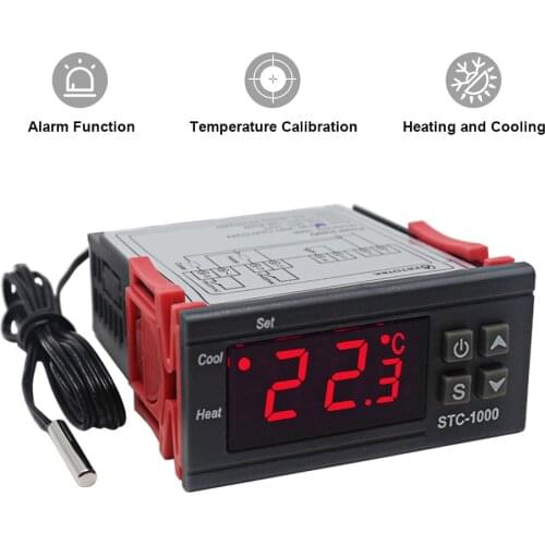 Digital LCD Temperature Controller Thermostat STC-1000 1m NTC Sensor Thermostat Regulator Heater Cooler Two Relay Output
