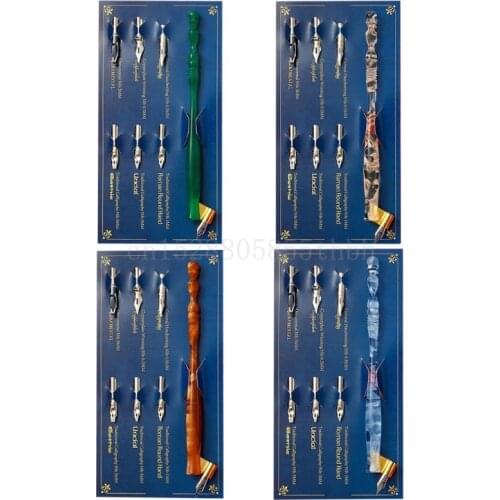 Retro Manga Calligraphy Dip Pen Holder + 6 Nibs for Lettering Skiching Drawing