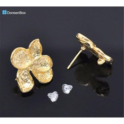 Doreen Box 5 Pairs Gold color Shiny Flower Earring Post W/Stopper (B09210)