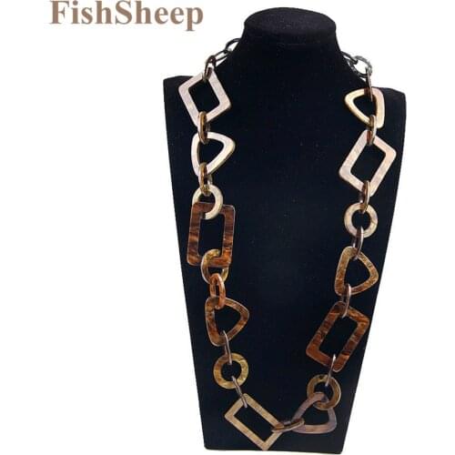 Fishsheep 2017 Fashion Necklaces Pendants Vintage Big Chain Link Acrylic Geometric Collar Long Necklace For Women Jewelry