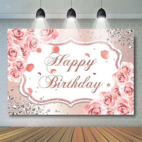 Birthday Photocall Backgrounds Pink Diamond Floral Decoration Background Anniversary Party Decor Name Years Old Photostudio