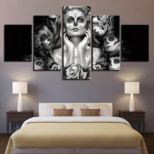 HD Printed 5 Pieces Day Of The Dead Sugar Skull Skeleton Canvas Pictures Modern Home Decor Living Room Wall Art Painting Poster