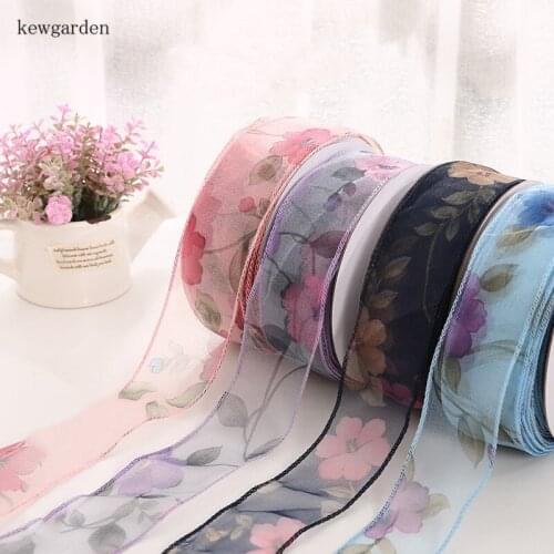 Kewgarden Wholesale Flower Baked Edge Spun Yarn Satin Ribbons 55mm Handmade Tape DIY Bowknot Ribbon Riband 25 Yards