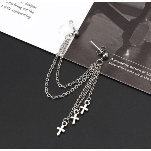 634D Titanium Steel Korean KPOP Bangtang Boys Cross Pendants Triple Chain Earring