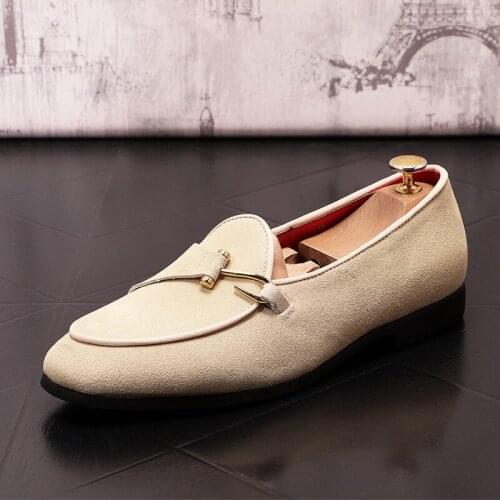 Fashion Forward Mens Beige Loafer Shoes Round Toe Slip On Nubuck Suede Office Career Boat Zapatos Flat Platform 38-43 ERRFC