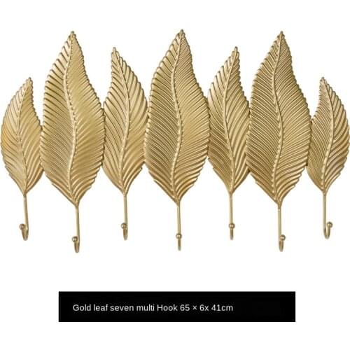 Modern decorative 7 hooks door key wall hook nordic coat hanger creative golden leaf clothes hat hook key holder wall hanging