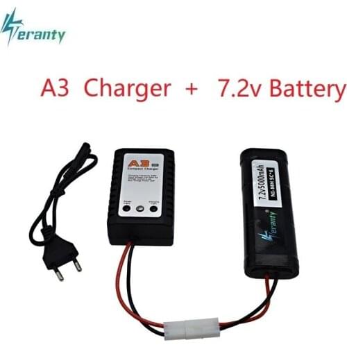5000mAh 7.2v Rechargeable Battery and A3 Charger with Tamiya Discharge Connector SC*6 Cells 7.2v Ni-MH Battery for RC Cars Boats