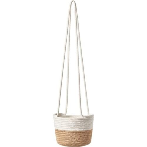 Hanging Planter Woven Plant Basket with Jute and Cotton Cord Indoor Up Flower Pot Macrame Indoor Plant Hangers