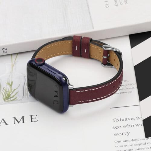 14mm Red Genuine Leather watchband for apple watch 6 5 44mm 40mm 38mm 42mm Bracelet iwatch Strap 4 3 2 1