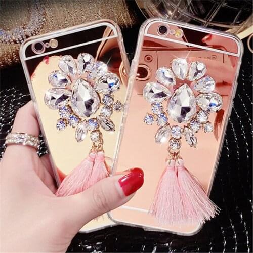 For Iphone 12 11 Pro MAX X XS MAX XR 6 6S PLUS 7 8 PLUS Luxury Bling Diamond Tassels Mirror Soft TPU Case Cover Phone Case Shell