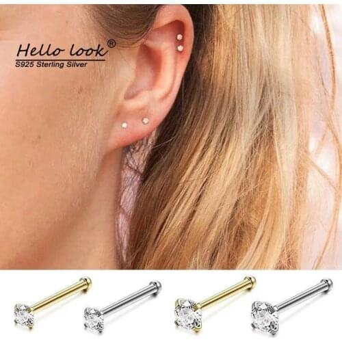 HelloLook 925 Sterling Silver Cubic Zircon Nose Nails Clear Crystal Stud Earrings Mini Jewelry For Women Girls