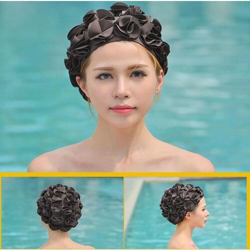 Women 36 Lily Flowers colorful Swimming Cap Waterproof Elastic ear protection Sports Swim Pool Hat Free Size long hair Cap