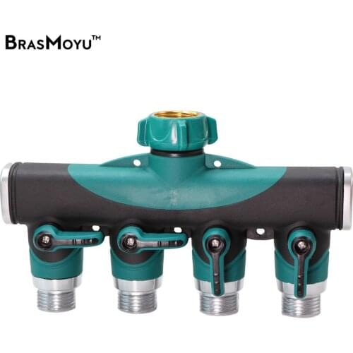 Watering Connector 4-Way (4 Ways) Splitter Faucet Adapting Piece Fittings Shut Off Valve Thread Zinc AlloyRubber 3/4'' Indoor