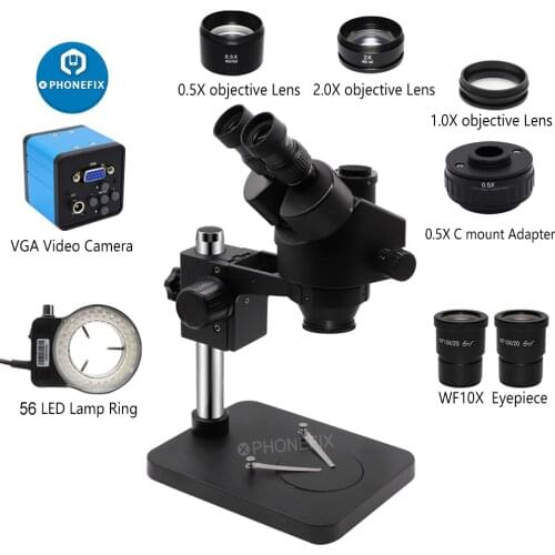 3.5X-90X Simul-Focal Trinocular Stereo Microscope Set 38MP 2K HDMI VGA USB Digital Camera + C Mount Adapter + 56 LED Ring Light