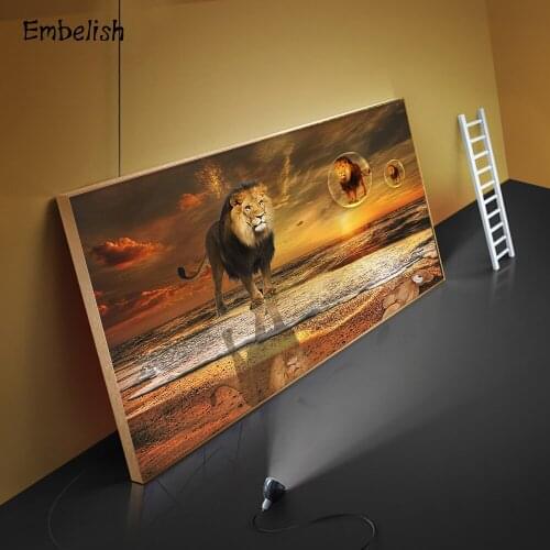 Embelish Hot Selling Lion On The Beach Landscape Animals Wall Pictures For Living Room Modern Home Decor Posters Bedroom Artwork