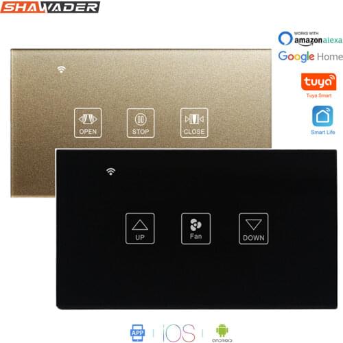 Smart WiFi Curtain Fan Dimmer Switch Touch Glass Panel Remote Timer Control Motorized Electrical Roller Blinds for Google Home